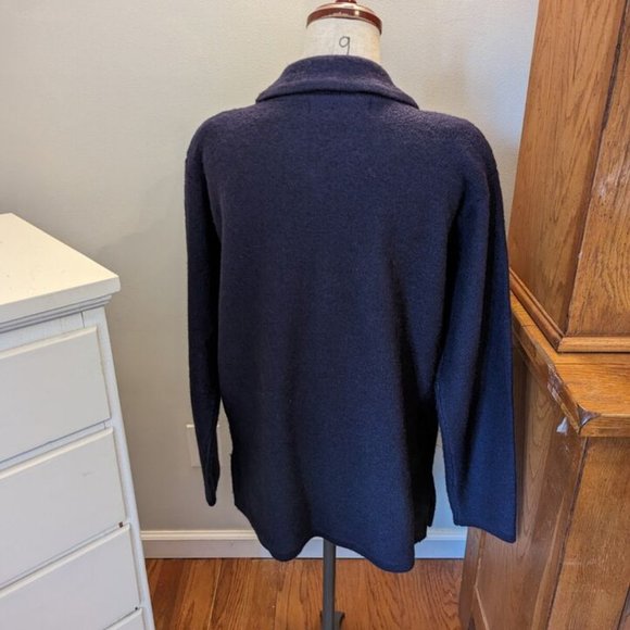 Vintage Karen Scott Size L Cardigan Sweater Duster Pockets Blue Pure Wool Preppy - Picture 3 of 7